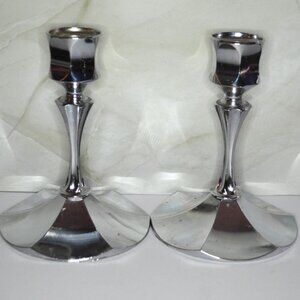 Pair Of Vintage Irvinware Silver-Tone Candleholders Made In USA Home Accents